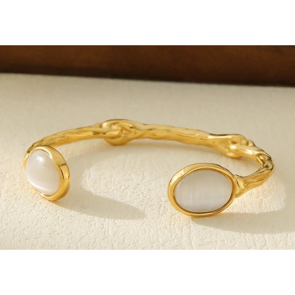 Luxury Stone 18K Gold Plated Cuff Bracelet